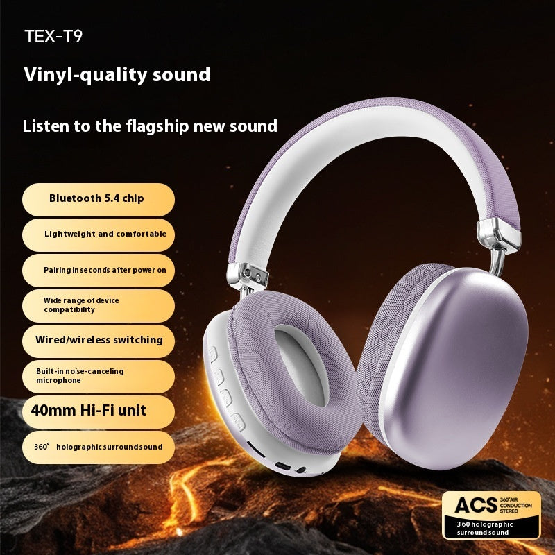 TEX-T9 Wireless Bluetooth Headset – Over-Ear Head-Mounted Stereo Headphones