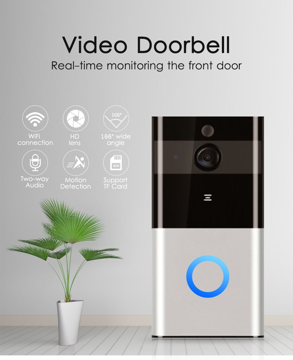 720P WiFi Smart Video Doorbell – Wireless Intercom PIR Motion Detection Night Vision SD Card Support