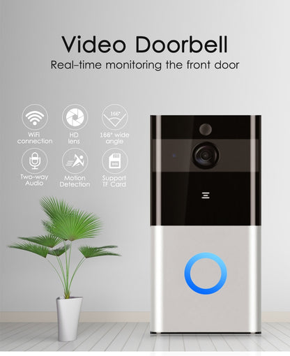 720P WiFi Smart Video Doorbell – Wireless Intercom PIR Motion Detection Night Vision SD Card Support