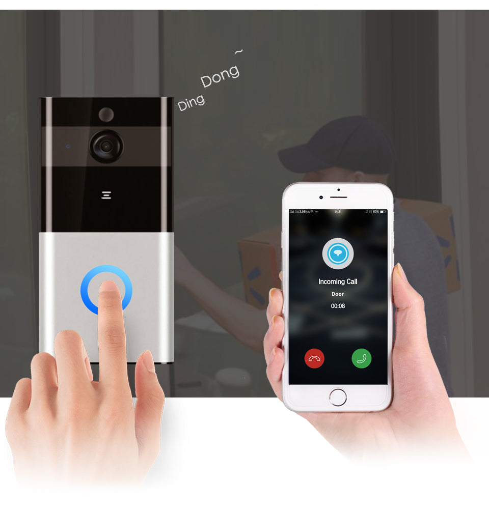 720P WiFi Smart Video Doorbell – Wireless Intercom PIR Motion Detection Night Vision SD Card Support