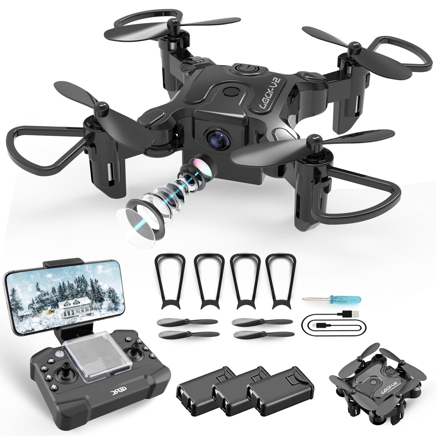 AU V2 Mini Foldable Drone with HD Camera – WiFi FPV Selfie RC Quadcopter
