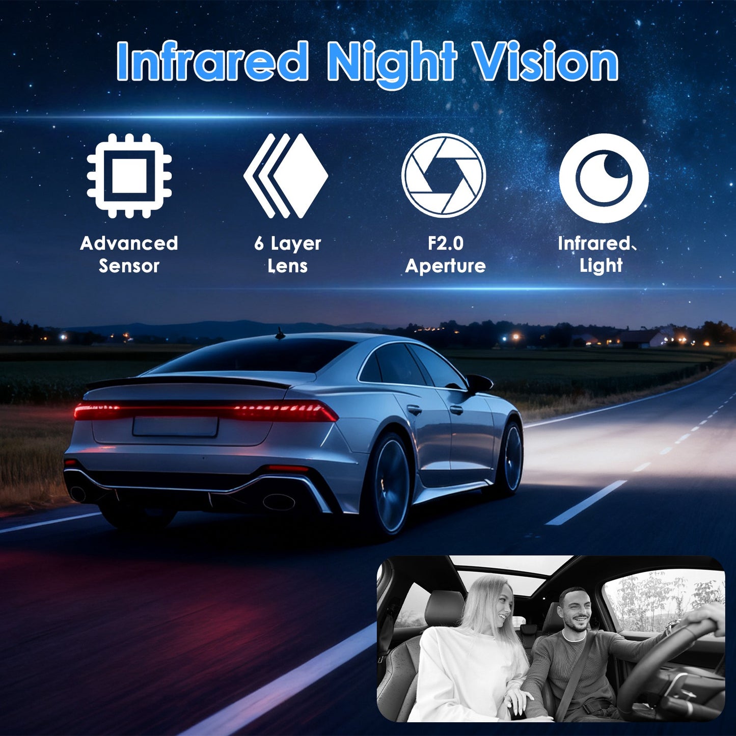 WiFi 1080P 3-Channel Dash Cam – Front Rear & Inside Car Camera with Night Vision, Motion Detection + 32GB Card
