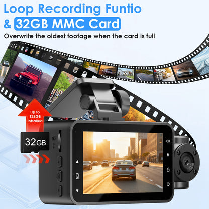 WiFi 1080P 3-Channel Dash Cam – Front Rear & Inside Car Camera with Night Vision, Motion Detection + 32GB Card