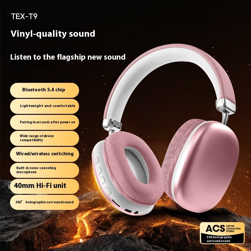 TEX-T9 Wireless Bluetooth Headset – Over-Ear Head-Mounted Stereo Headphones