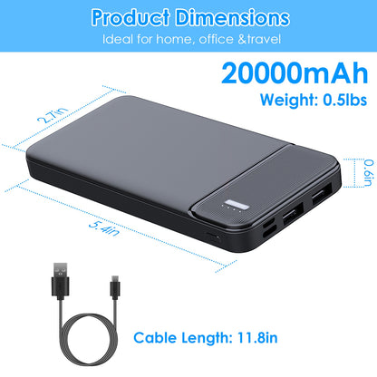 High-Capacity Power Bank 20000mAh with Fast Charging & USB Cable