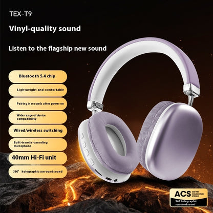 TEX-T9 Wireless Bluetooth Headset – Over-Ear Head-Mounted Stereo Headphones
