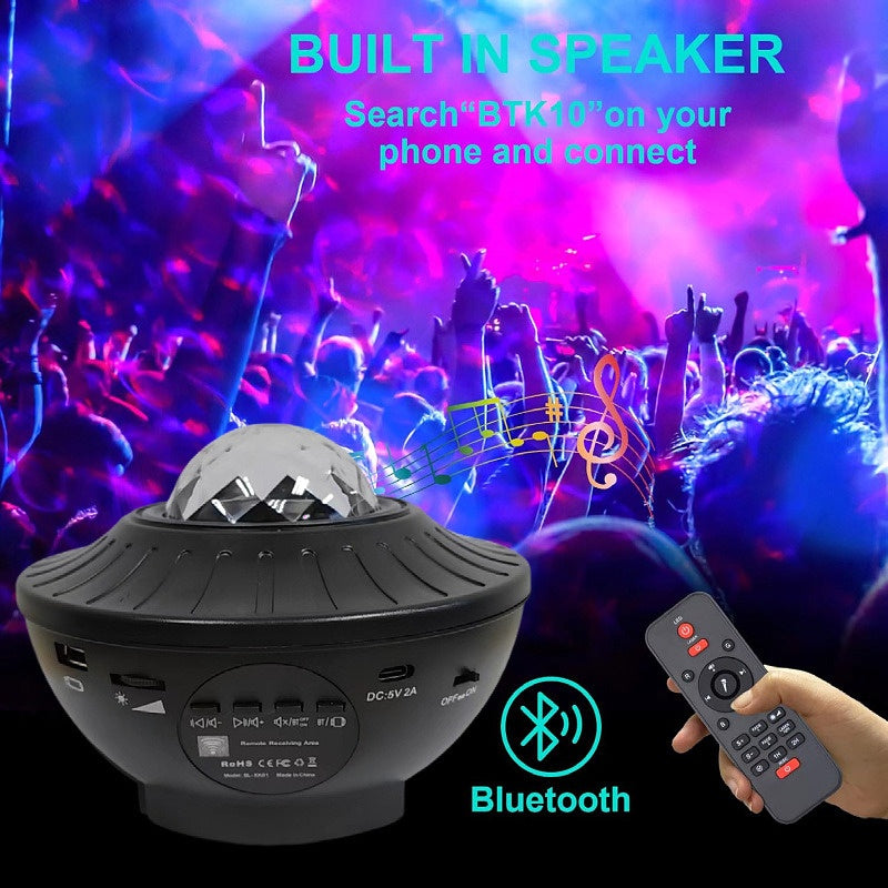 Black Star Projector Galaxy Lamp – Rotating LED Night Light with Bluetooth Speaker